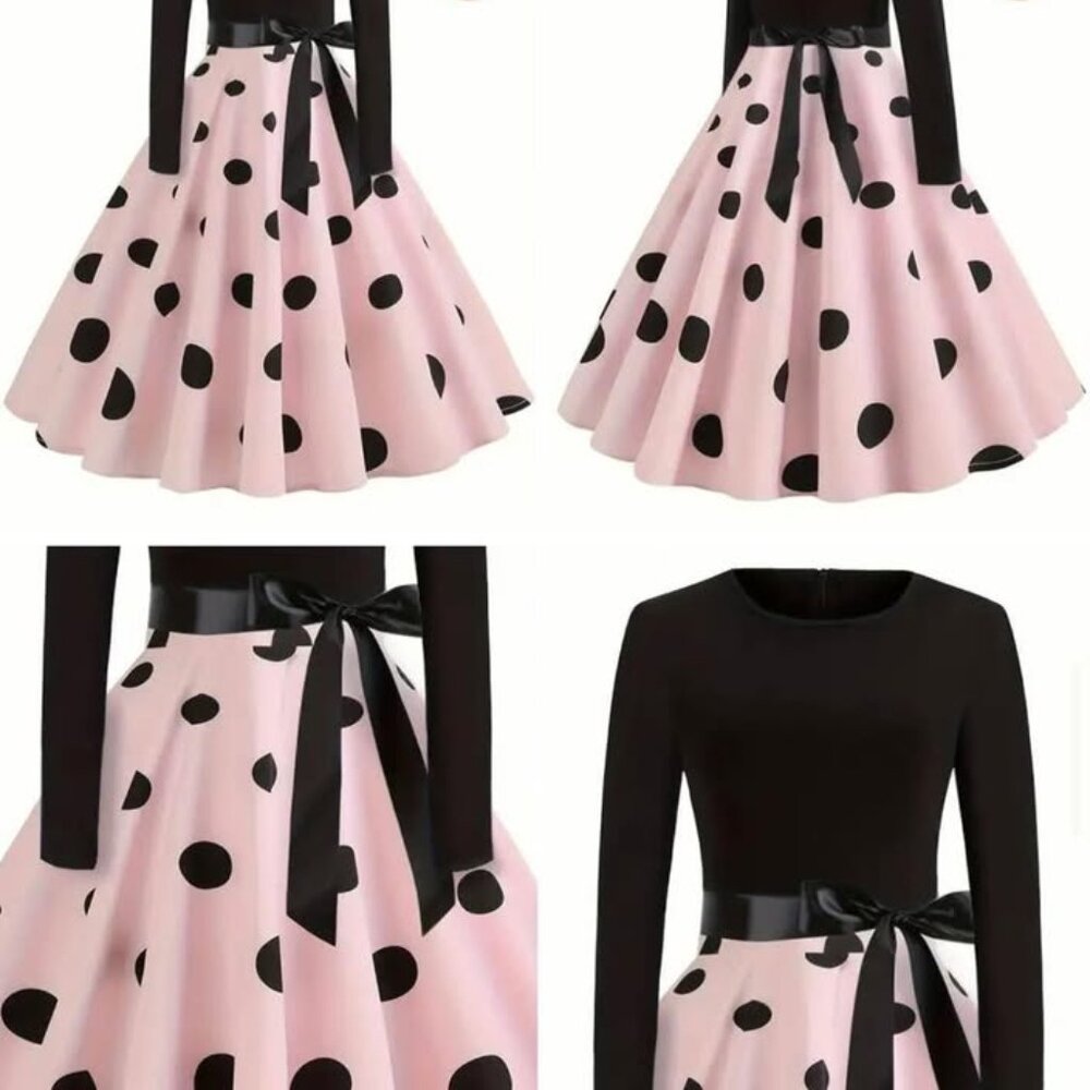 Ladies size XXL Pink and Black Polka dot retro dress - Picture 9 of 16